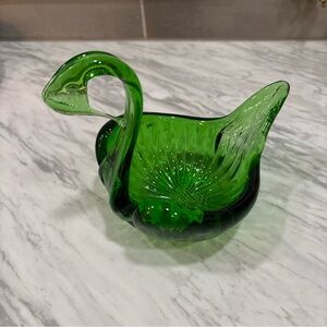 Elegant Green Glass Swan Figurine